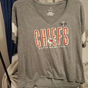 Chiefs 2X Gray V-Neck Short Sleeve‎ Super Bowl Football Casual T-Shirt